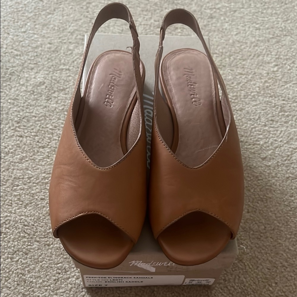 Madewell Tan Slingback Sandals with Peep-Toe Design